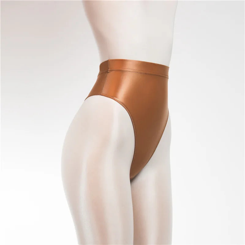 Sexy Shiny High Waist G-string Sheer See Through Sexy Brief Candy Color T-Back Oil Thong UnderWear Satin Glossy Femme Tight