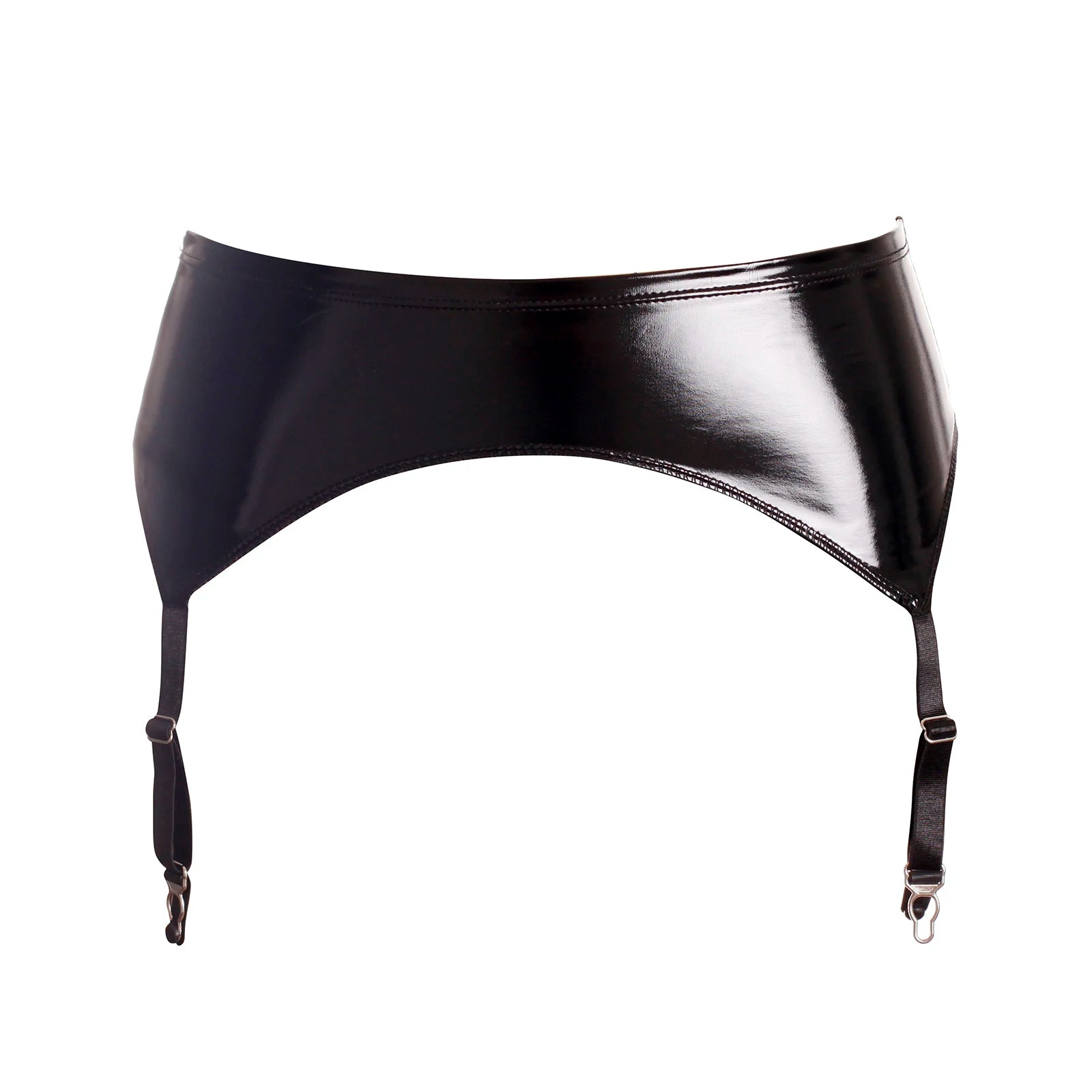Glossy Faux Leather Mid-Waist Garter Belt with Metal Buckle Suspenders