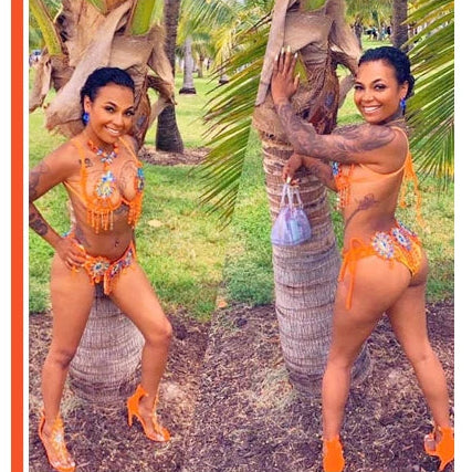 Sparkly Samba Carnival Stone Wire Bra, Belt & Necklace Three-Piece Costume Set