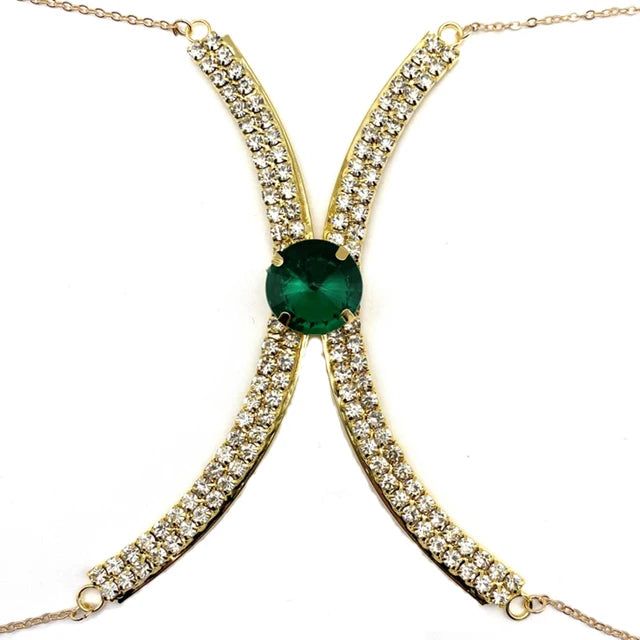 Luxury Rhinestone U-Shape Chest Chain – Shimmering Water Drop Pendant Bikini Bra Body Jewelry for Festivals & Beachwear