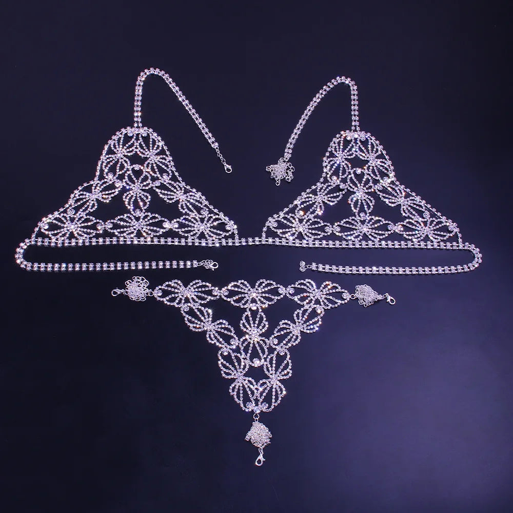 Geometric Crystal Bra & Thong Body Jewelry