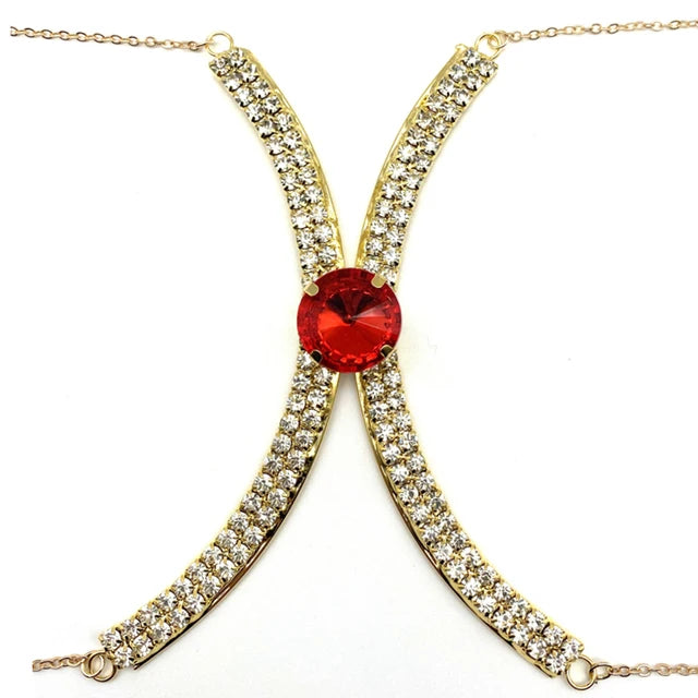 Luxury Rhinestone U-Shape Chest Chain – Shimmering Water Drop Pendant Bikini Bra Body Jewelry for Festivals & Beachwear