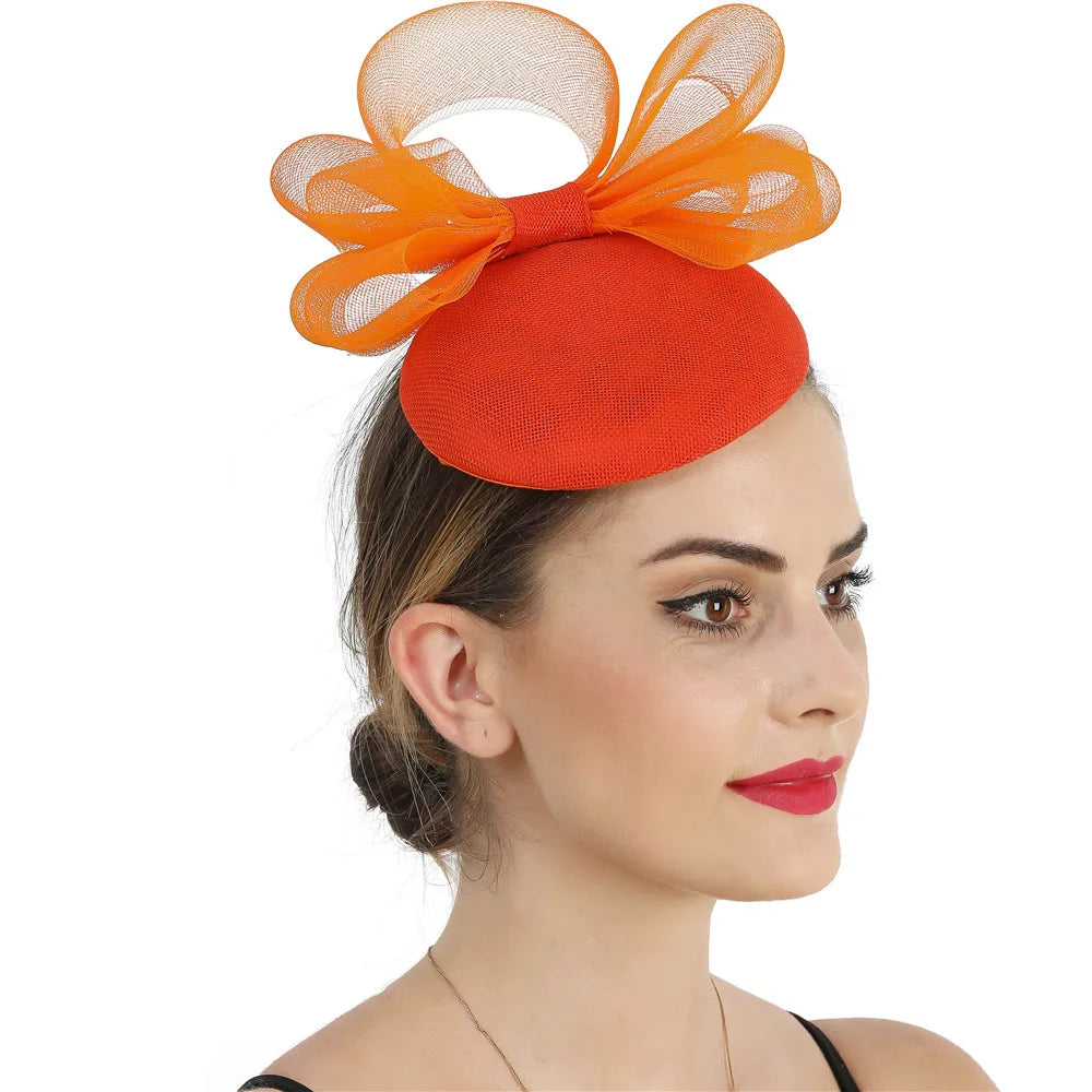 18cm Elegant Sinamay Bow Fascinator Hairpin Kentucky Derby Cocktail Hat Headpiece