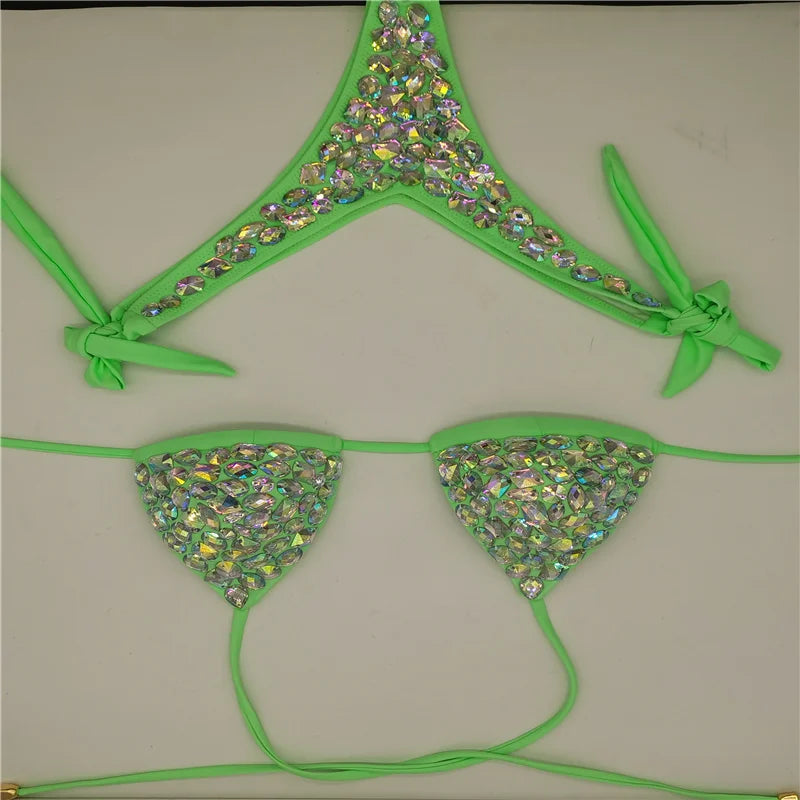 Strappy Rhinestone Bandage Bikini Set – Exotic Crystal Cross-Wrap Swimsuit & Bling Bathing Suit for Luxury Pool Parties