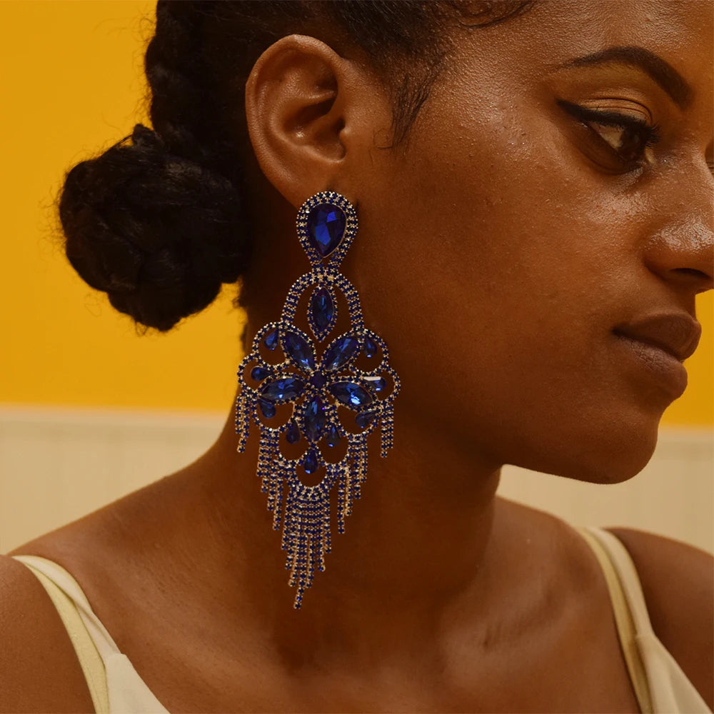 Sparkly Glass Crystal Statement Drop Earrings Stage Performance Jewelry