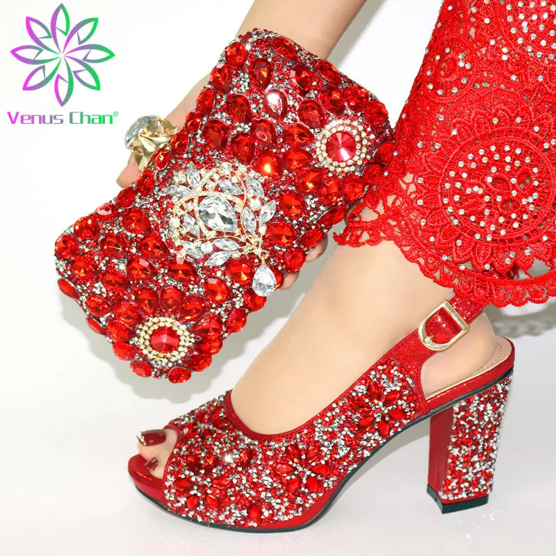 Italian Rhinestone Shoes and Bag Set