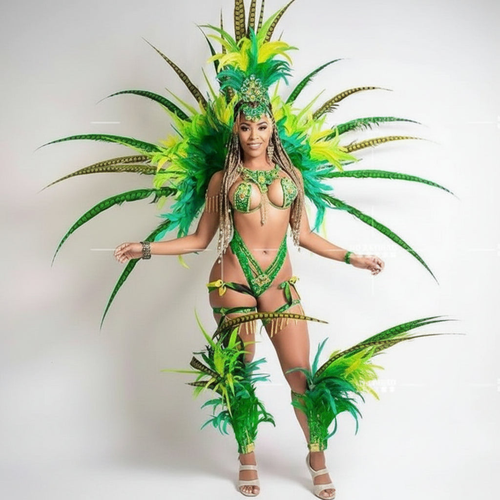The Stardust Empress Royale – Deluxe Feathers & Crystal Bikini Samba Performance Costume Set
