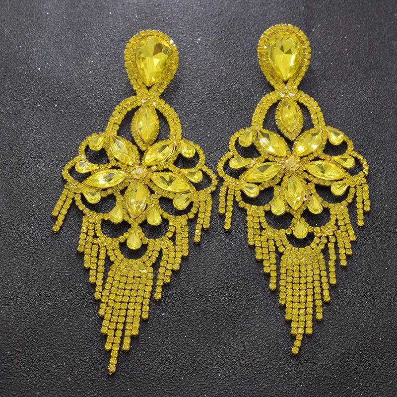 Sparkly Glass Crystal Statement Drop Earrings Stage Performance Jewelry