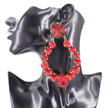 Sparkly Glass Crystal Oval Statement Drop Earrings Drag Queen Stage Jewelry