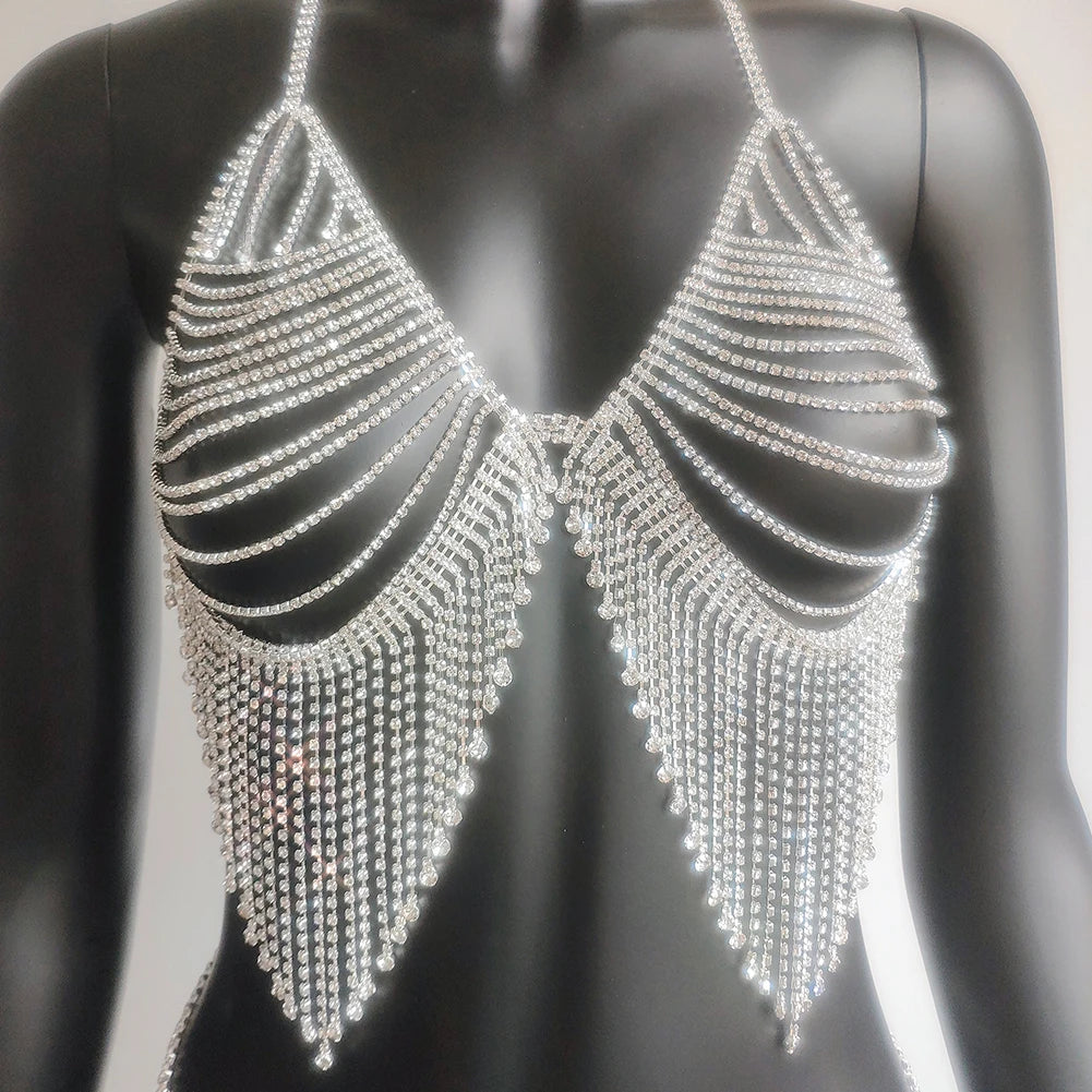 Rhinestone Strap Bra & Thong Body Jewelry