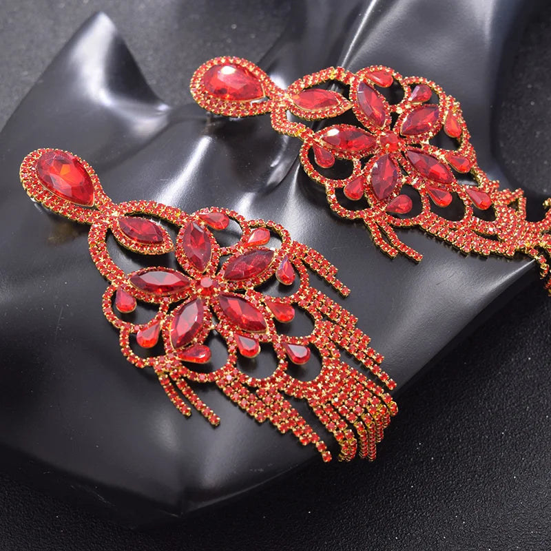 Sparkly Glass Crystal Statement Drop Earrings Stage Performance Jewelry