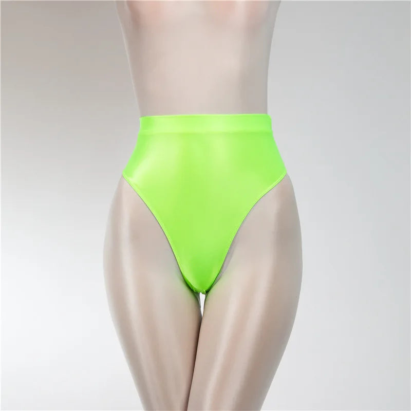 Sexy Shiny High Waist G-string Sheer See Through Sexy Brief Candy Color T-Back Oil Thong UnderWear Satin Glossy Femme Tight