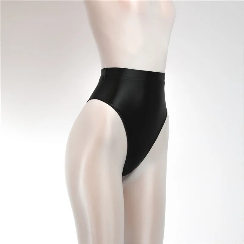 Sexy Shiny High Waist G-string Sheer See Through Sexy Brief Candy Color T-Back Oil Thong UnderWear Satin Glossy Femme Tight