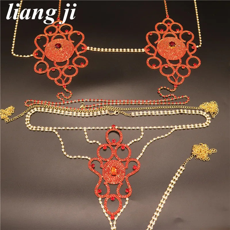 Crystal Bra & Thong Costume Chain Set