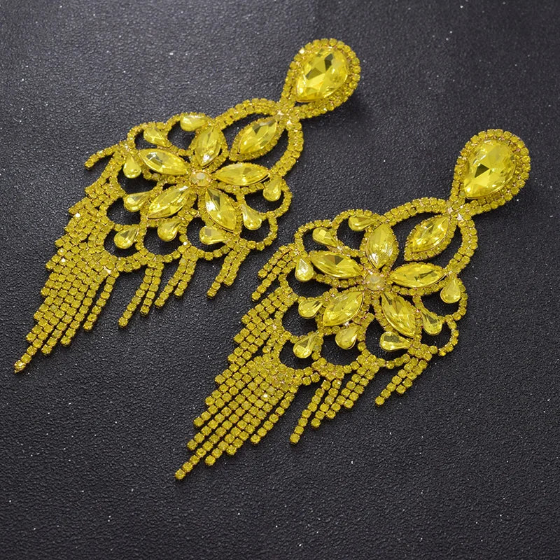 Sparkly Glass Crystal Statement Drop Earrings Stage Performance Jewelry
