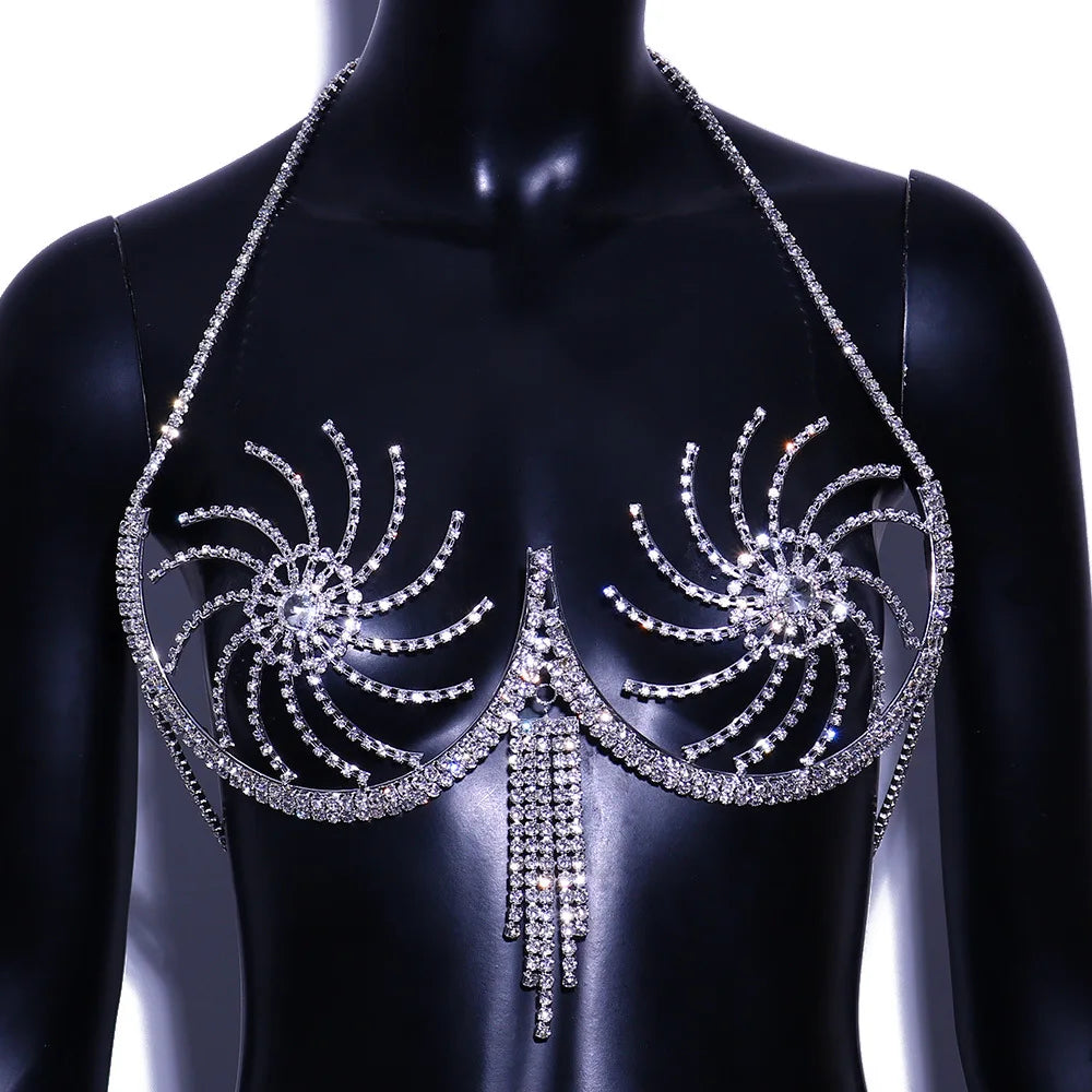 Crystal Strap Tassel Bra Chain