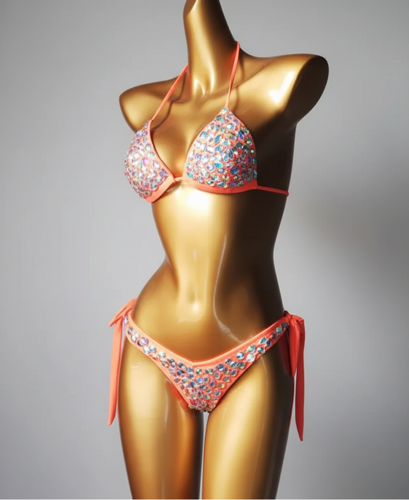 Strappy Rhinestone Bandage Set – Exotic Crystal Cross-Wrap & Bling Suit for Luxury Parties