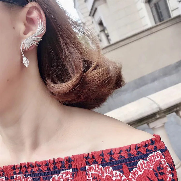 Angel Wing Crystal Tassel Earrings
