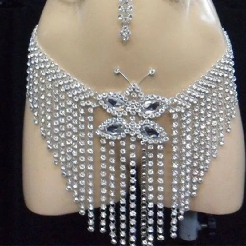 Dazzling Crystal Bra Chain & Catwalk Tassel Body Jewelry Set