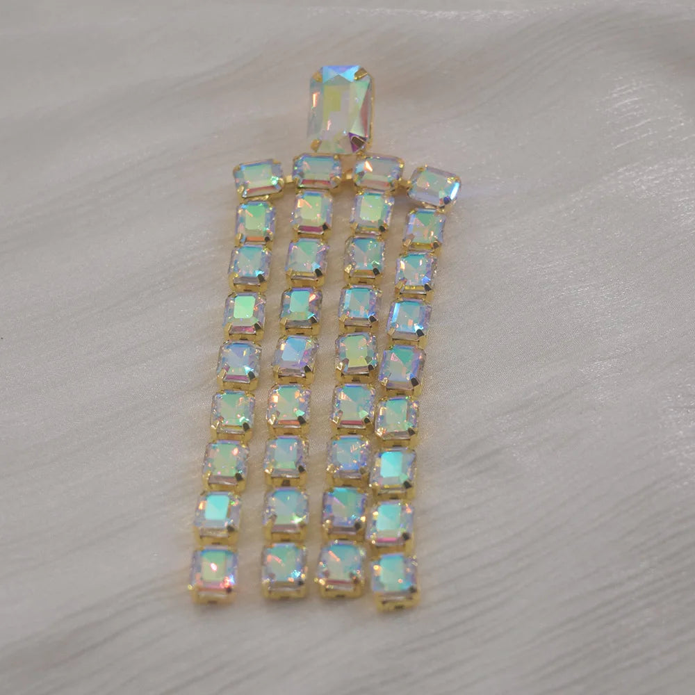 Sparkly 5.2" Glass Crystal Dangle Earrings Drag Queen Stage Jewelry