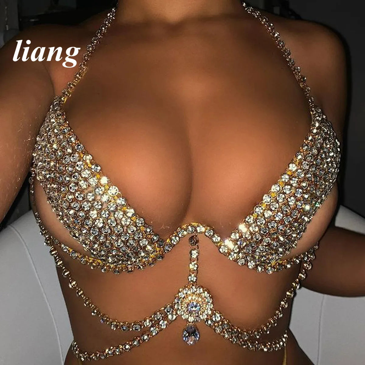 Adjustable Rhinestone Chest Body Chain
