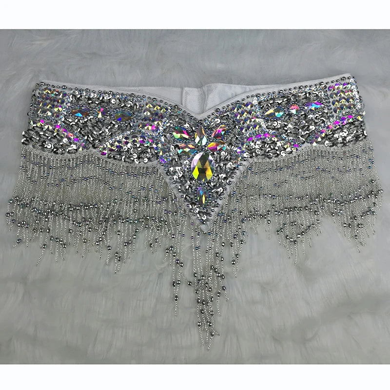 Sparkly Sequin Belly Dance Hip Scarf Wrap Belt with Beaded Tassel Waist Chain