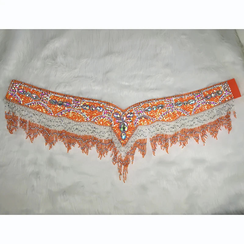 Sparkly Sequin Belly Dance Hip Scarf Wrap Belt with Beaded Tassel Waist Chain