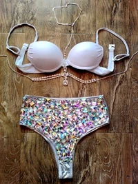 Geometric Rhinestone Cage Harness Set – Shimmering Crystal Performance Bra & Belt Set for GoGo Dancers, Festivals & Raves