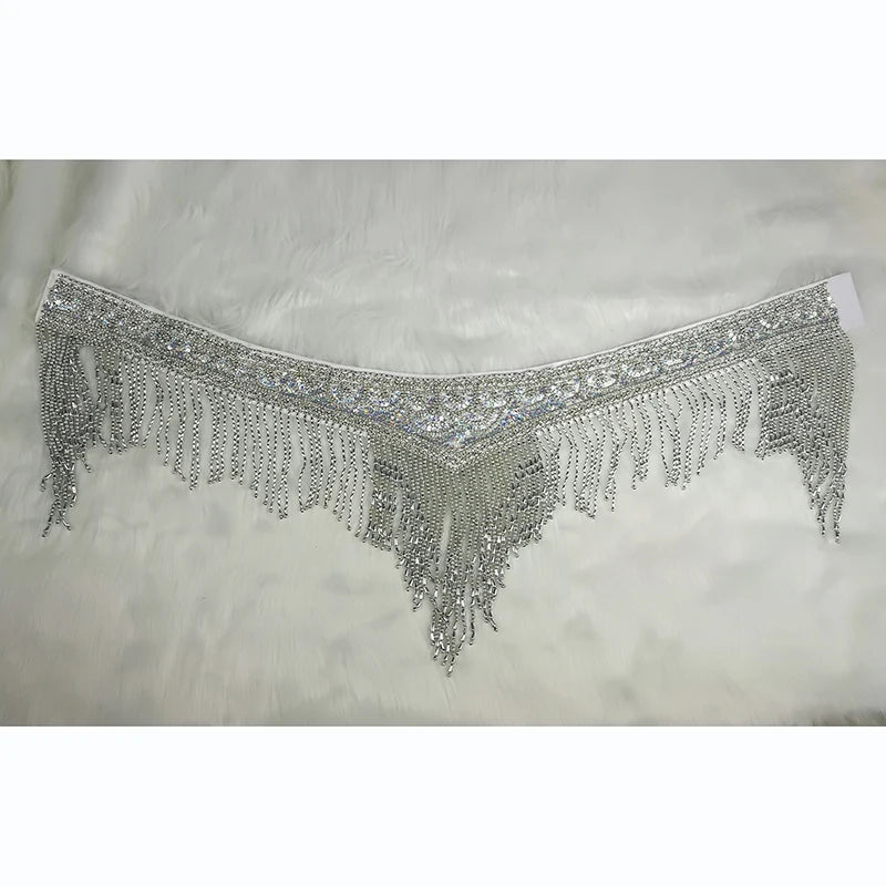 Sparkly Sequin Belly Dance Hip Scarf Wrap Belt with Beaded Tassel Waist Chain