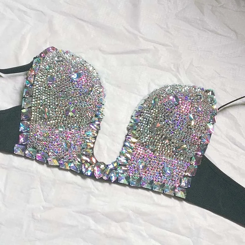 Premium Crystal Pavé Performance Top – Dense Rhinestone Bling Bralette & Stage Costume Accent for Singers, Showgirls & Raves