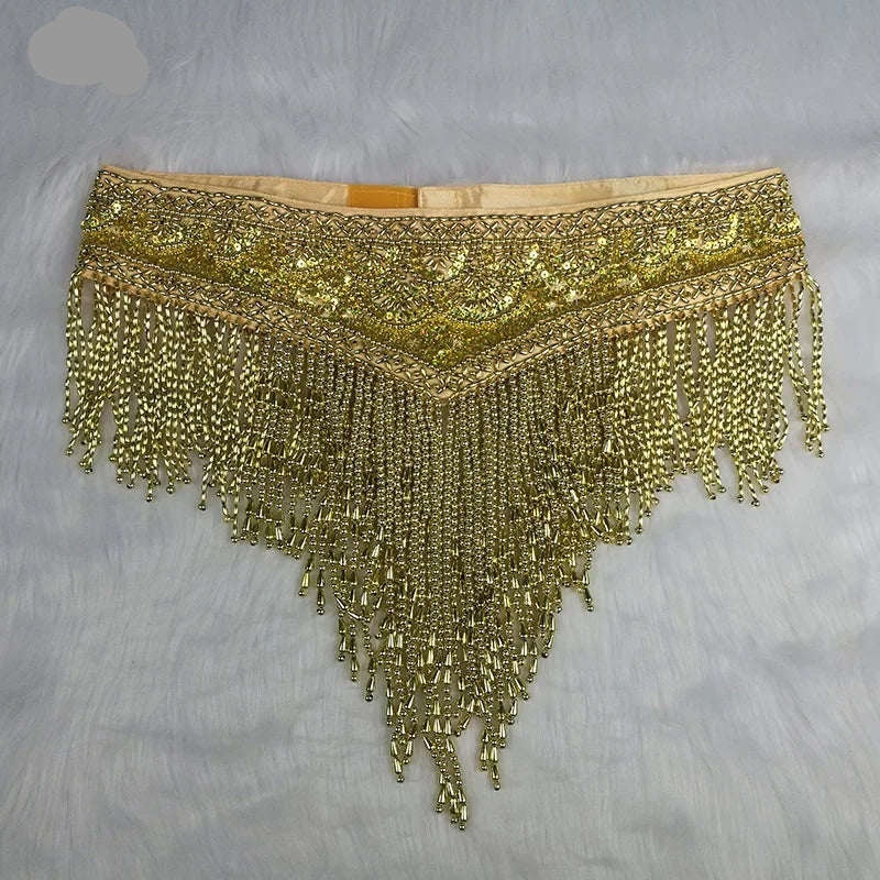 Sparkly Sequin Belly Dance Hip Scarf Wrap Belt with Beaded Tassel Waist Chain
