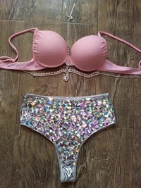 Geometric Rhinestone Cage Harness Set – Shimmering Crystal Performance Bra & Belt Set for GoGo Dancers, Festivals & Raves