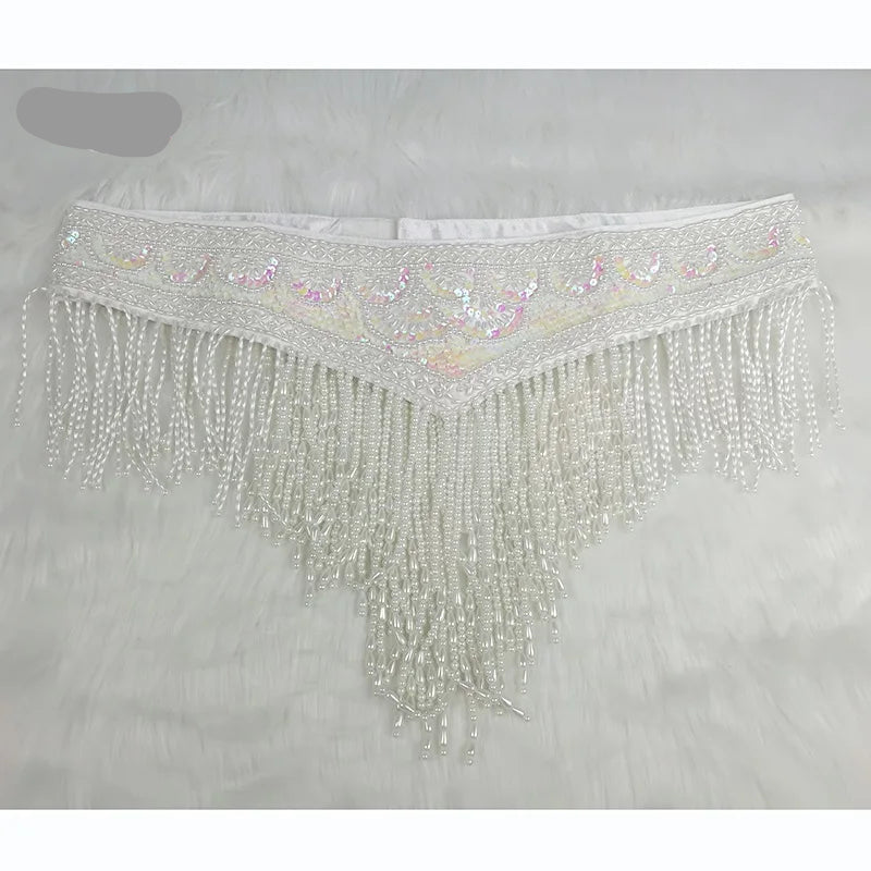 Sparkly Sequin Belly Dance Hip Scarf Wrap Belt with Beaded Tassel Waist Chain