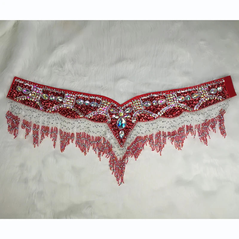 Sparkly Sequin Belly Dance Hip Scarf Wrap Belt with Beaded Tassel Waist Chain