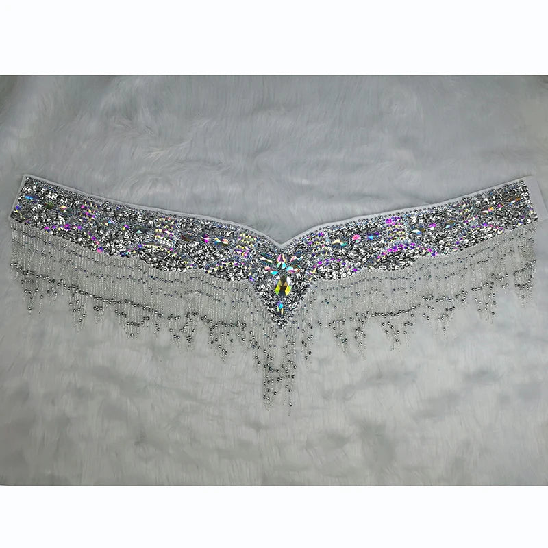 Sparkly Sequin Belly Dance Hip Scarf Wrap Belt with Beaded Tassel Waist Chain