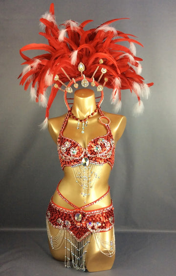 Samba Queen Rio Carnival Costume Set with Feather Headdress & Accessories