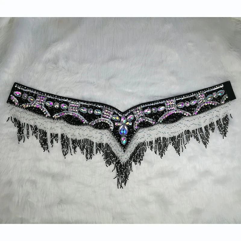 Sparkly Sequin Belly Dance Hip Scarf Wrap Belt with Beaded Tassel Waist Chain