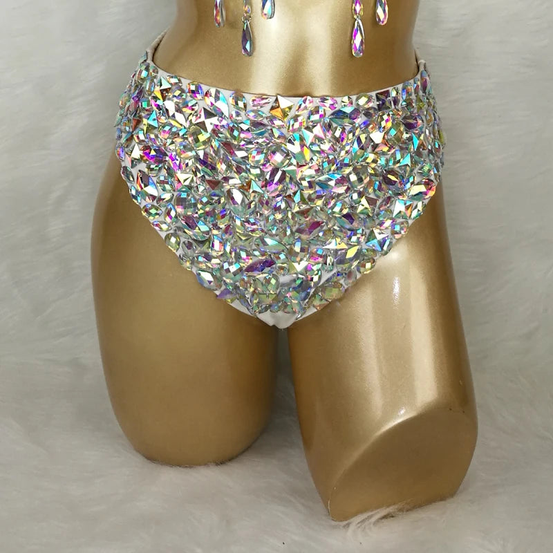 Handmade Samba Carnival AB Crystal Stone High-Waisted Performance Panties