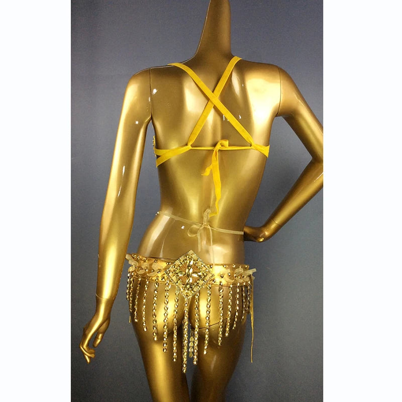 Sparkly Samba Carnival Rainbow Stone Wire Bra & Belt Two-Piece Costume Set