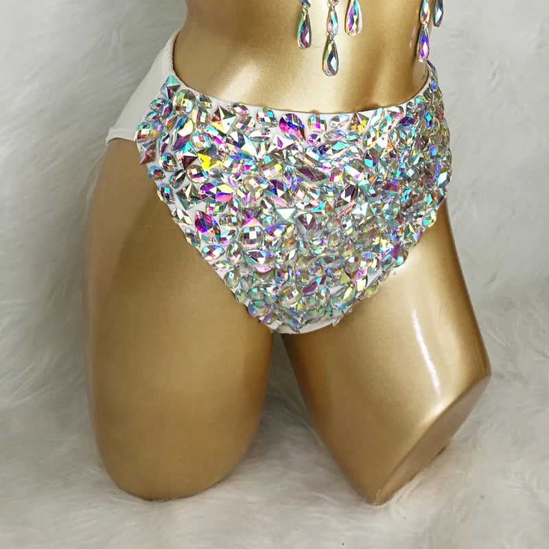 Handmade Samba Carnival AB Crystal Stone High-Waisted Performance Panties