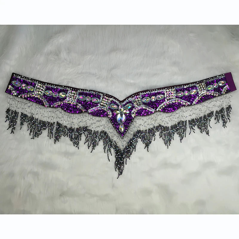 Sparkly Sequin Belly Dance Hip Scarf Wrap Belt with Beaded Tassel Waist Chain