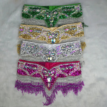 Sparkly Sequin Belly Dance Hip Scarf Wrap Belt with Beaded Tassel Waist Chain