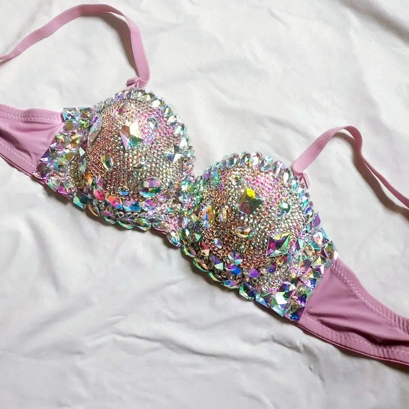 Premium Crystal Pavé Performance Top – Dense Rhinestone Bling Bralette & Stage Costume Accent for Singers, Showgirls & Raves