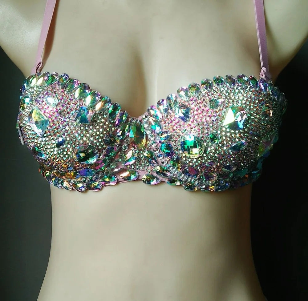 Premium Crystal Pavé Performance Top – Dense Rhinestone Bling Bralette & Stage Costume Accent for Singers, Showgirls & Raves