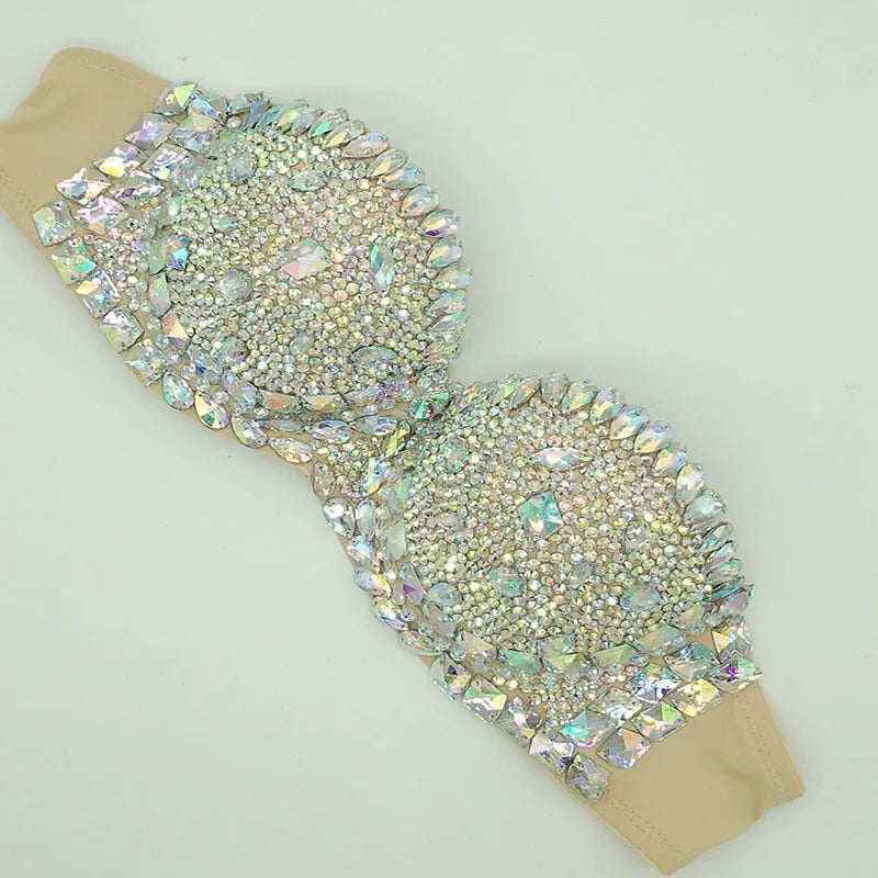 Premium Crystal Pavé Performance Top – Dense Rhinestone Bling Bralette & Stage Costume Accent for Singers, Showgirls & Raves
