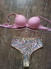 Geometric Rhinestone Cage Harness Set – Shimmering Crystal Performance Bra & Belt Set for GoGo Dancers, Festivals & Raves