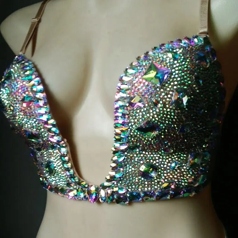 Premium Crystal Pavé Performance Top – Dense Rhinestone Bling Bralette & Stage Costume Accent for Singers, Showgirls & Raves