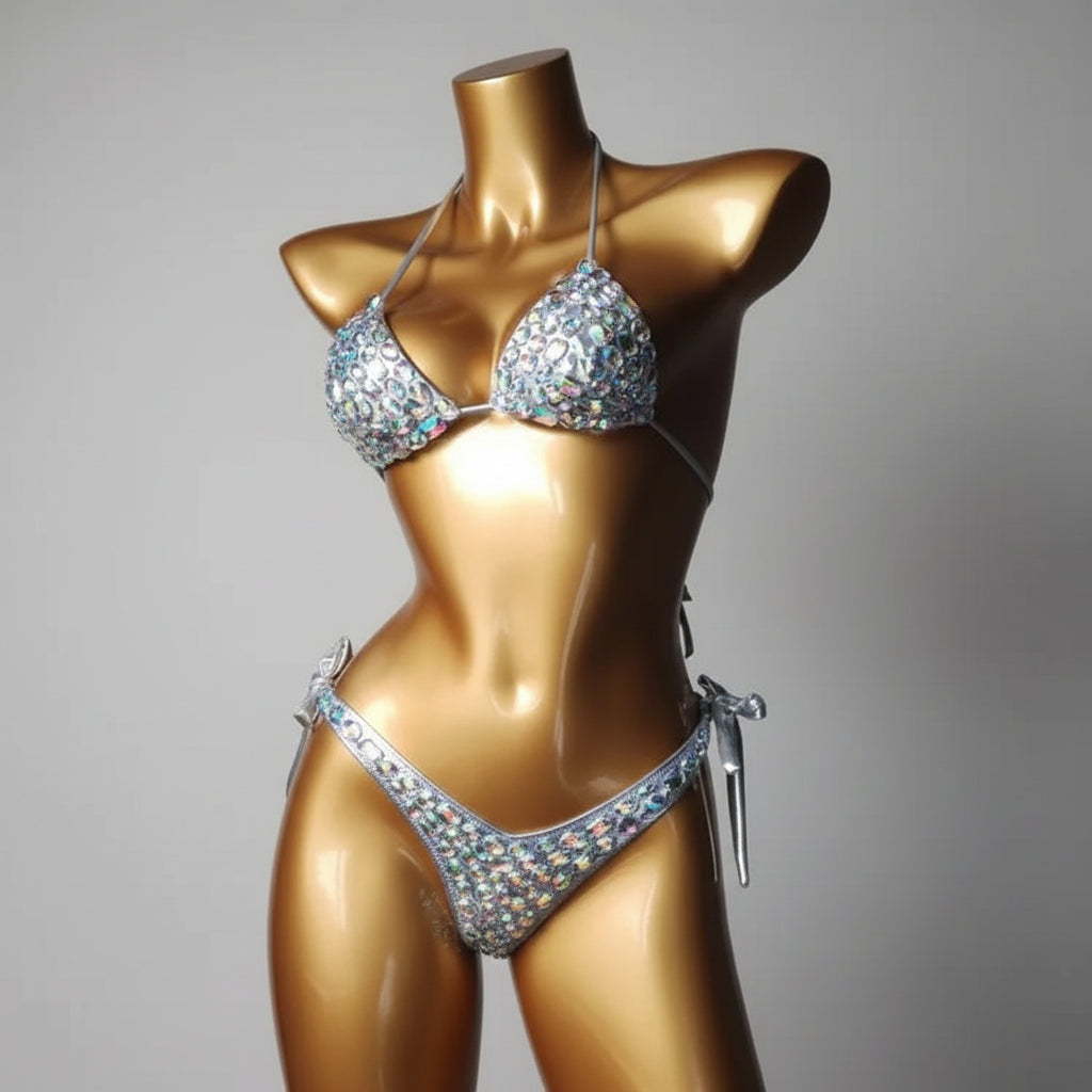 Strappy Rhinestone Bandage Set – Exotic Crystal Cross-Wrap & Bling Suit for Luxury Parties