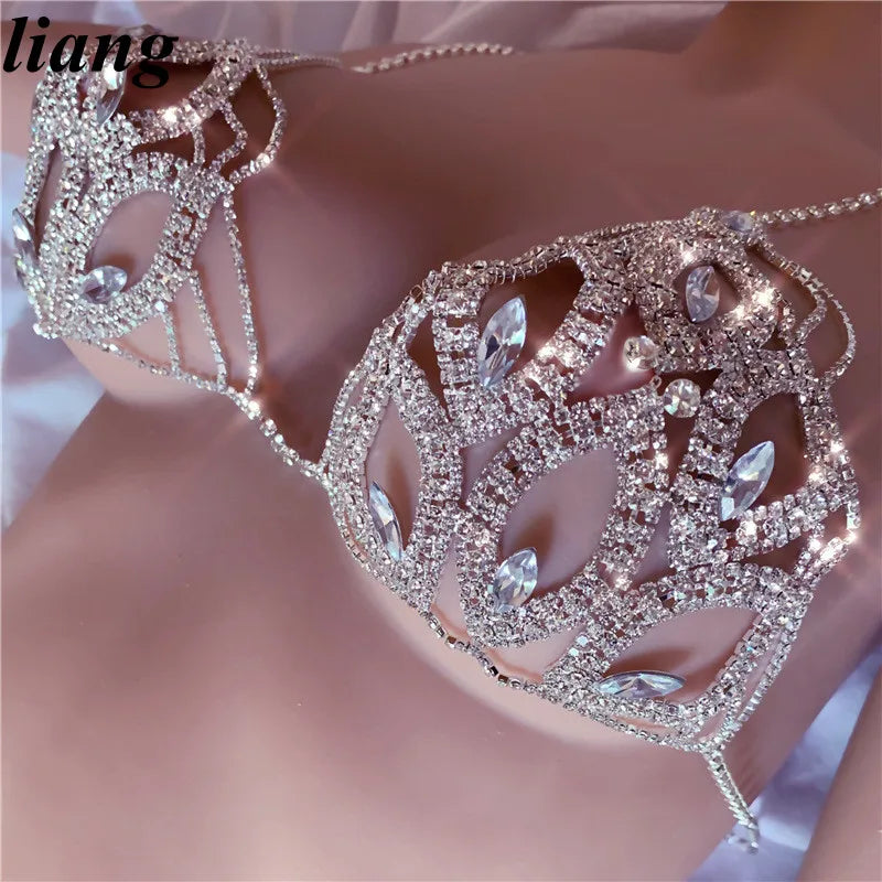 Rhinestone Leaf Bra & Thong Body Chain
