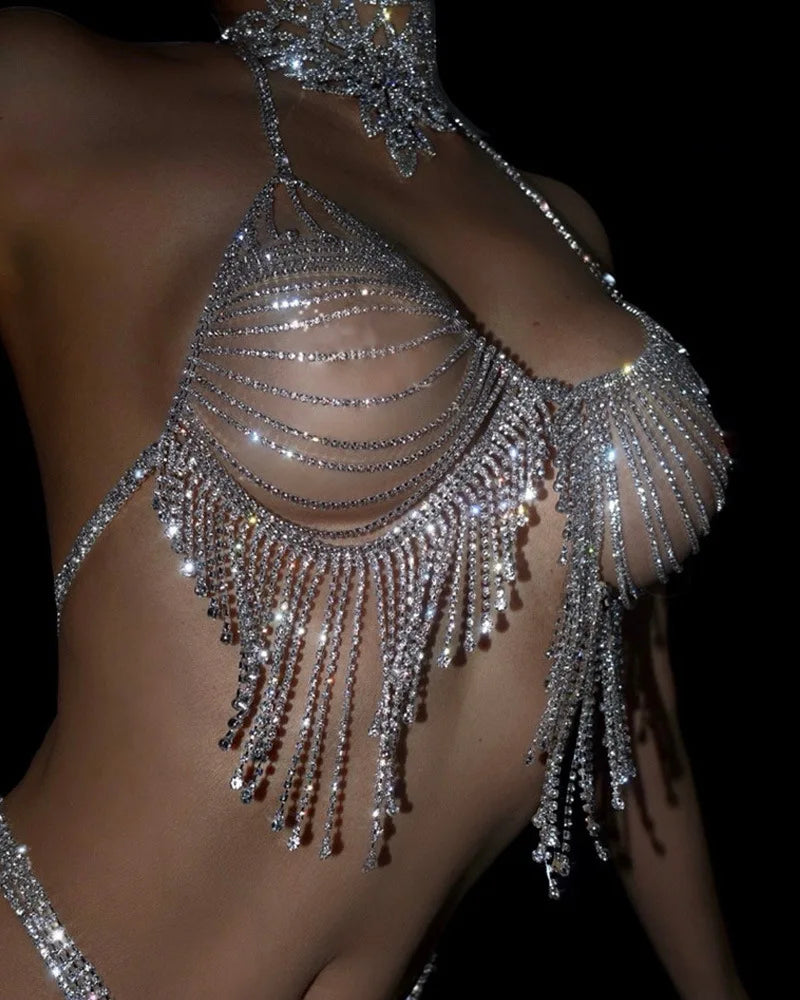 Dazzling Crystal Bra Chain & Thong Bikini Body Jewelry Set